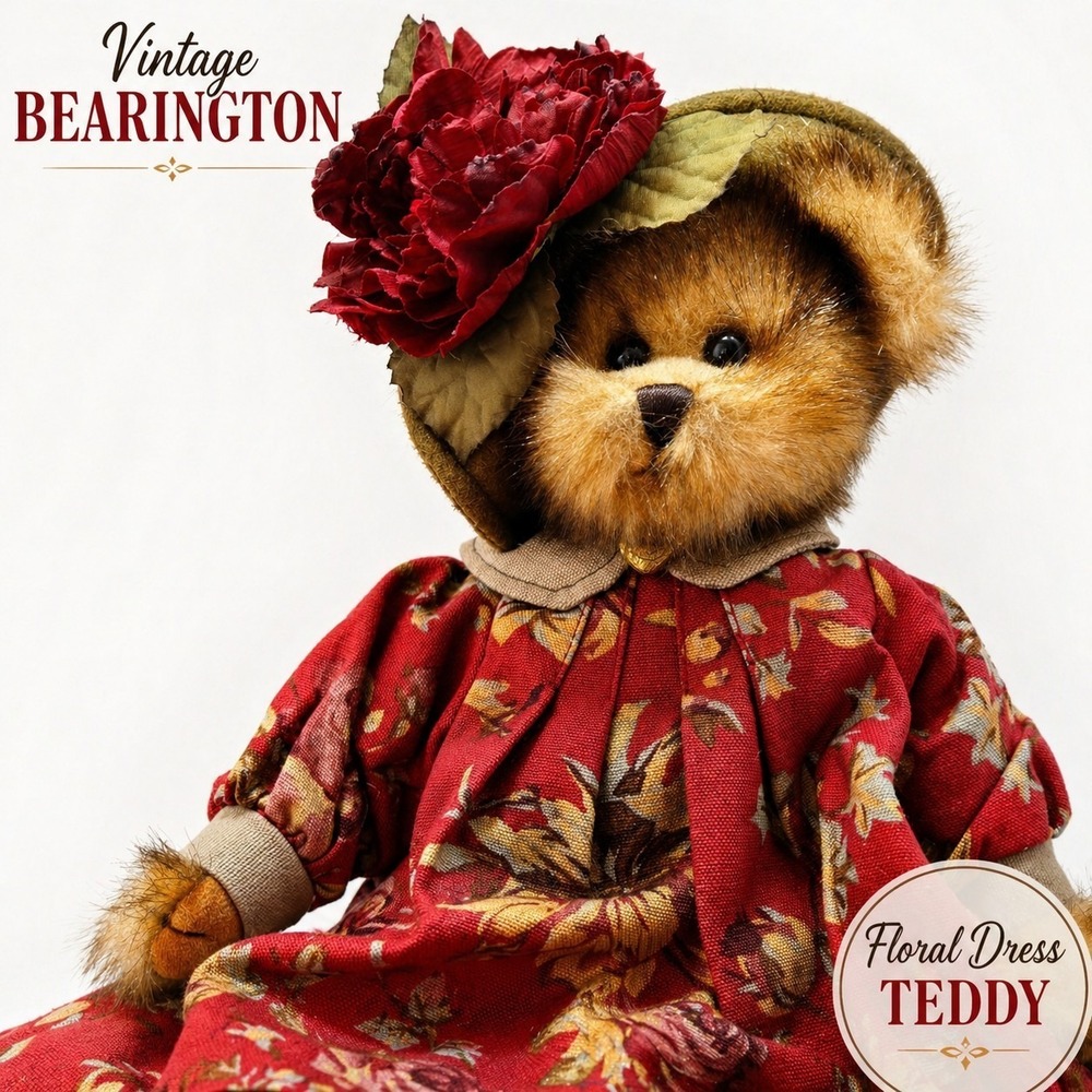 Vintage‎ Bearington Collection Teddy Bear Floral Dress Bonnet Plush Stuffed Megs